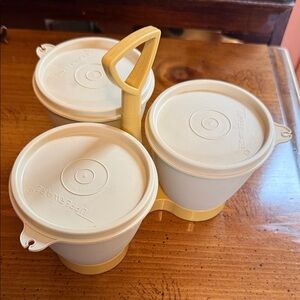 Vintage Tupperware Yellow and Cream Storage Trio